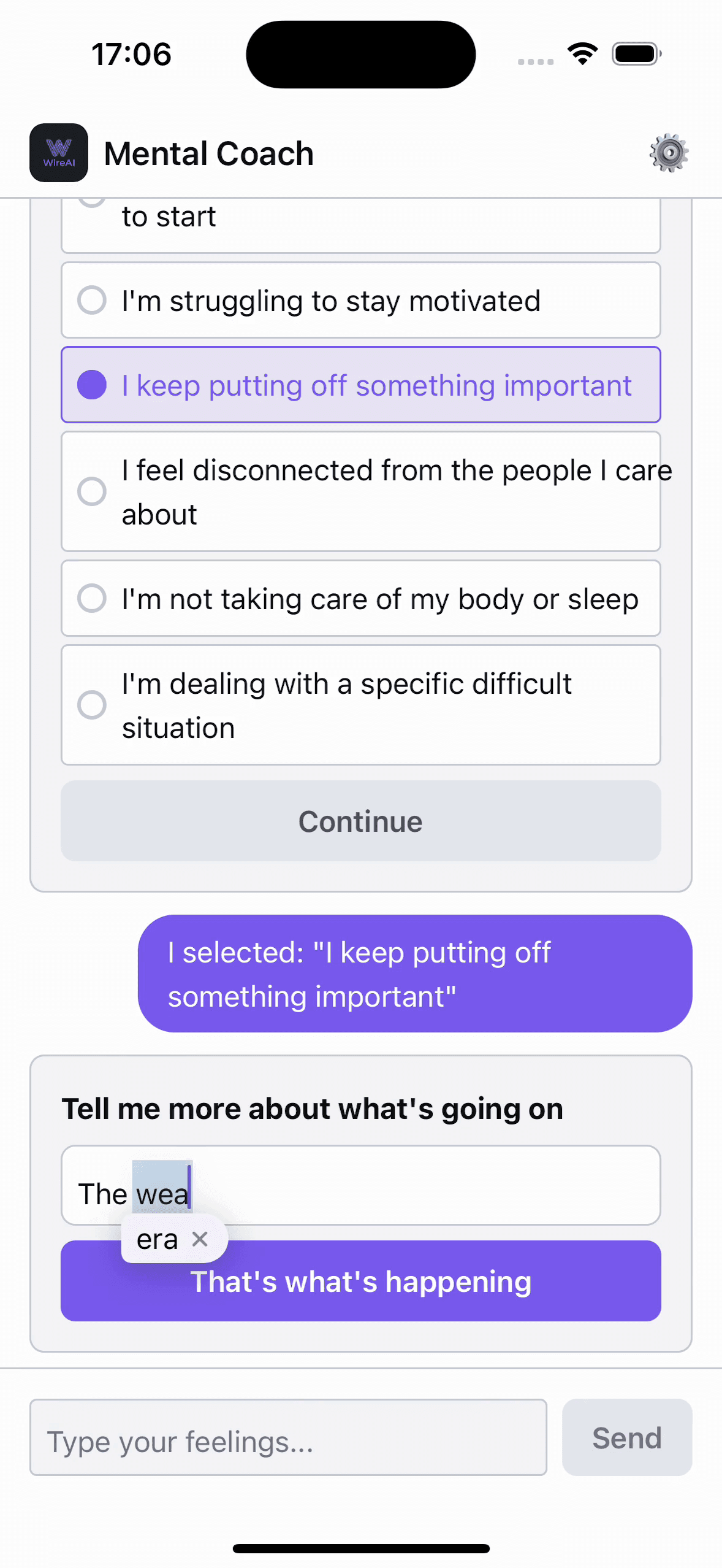 Wire RN mental health check-in — screen 4 of 7