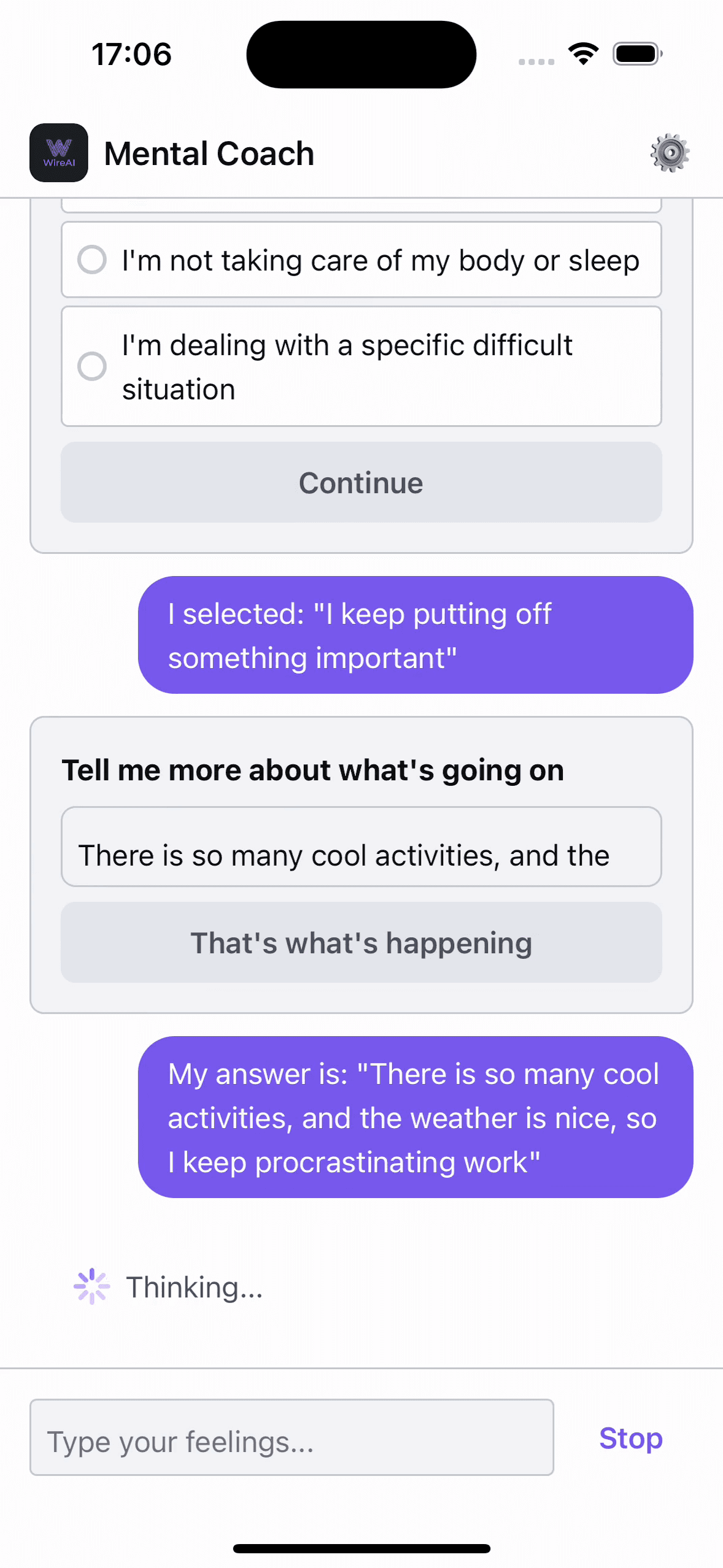 Wire RN mental health check-in — screen 5 of 7