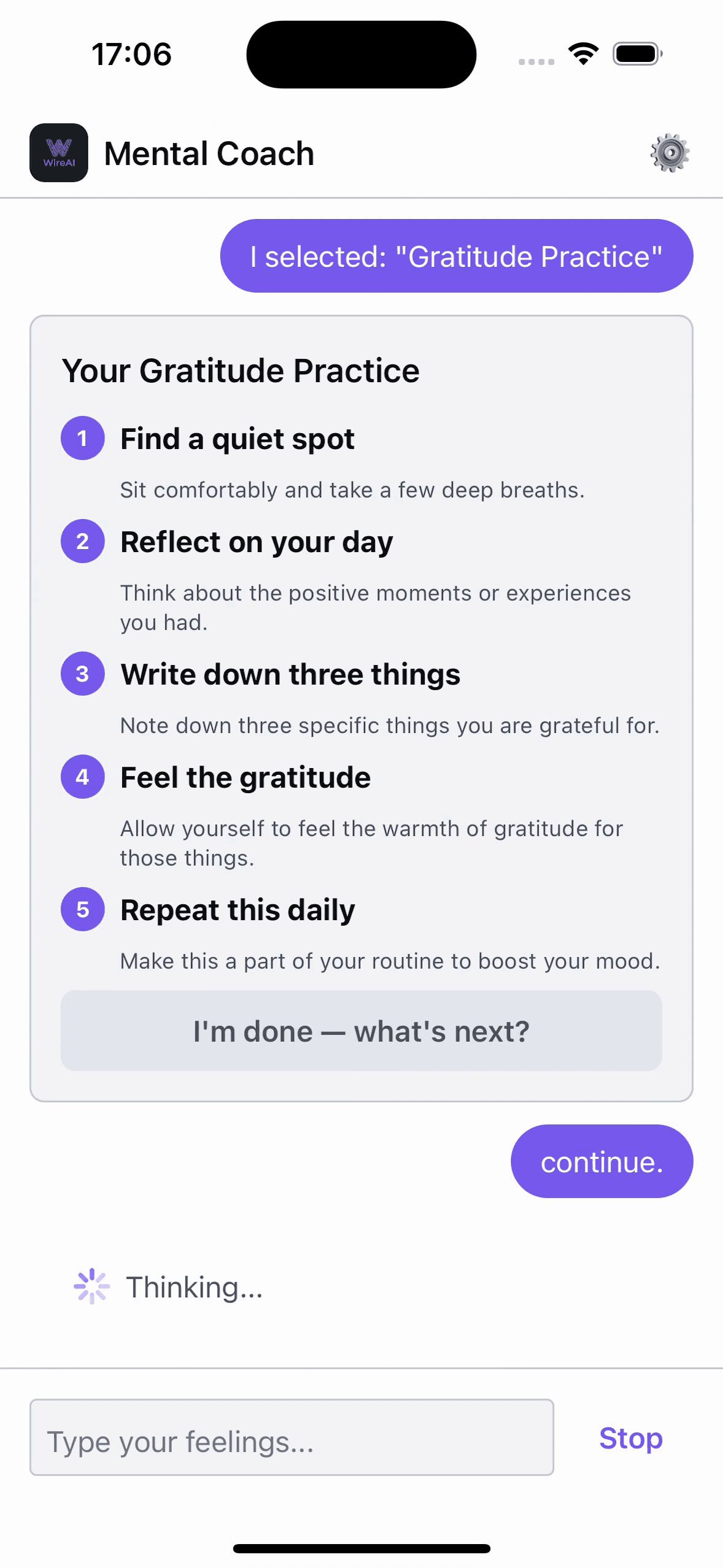 Wire RN mental health check-in — screen 7 of 7